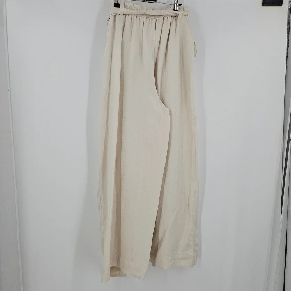Banana Republic Linen Blend Wrap Wide Leg Lagenlook Pants Ivory Tie Waist NWT M